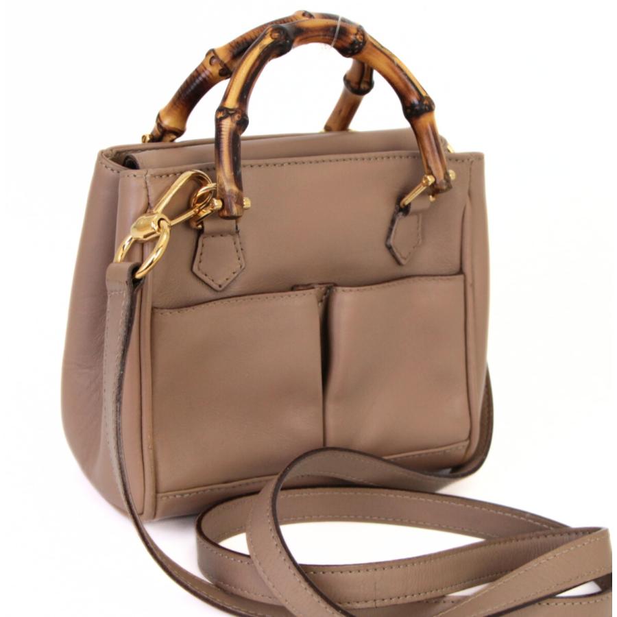 グッチ GUCCI バンブー ミニハンドバッグ 2WAYバッグ レザー ベージュ