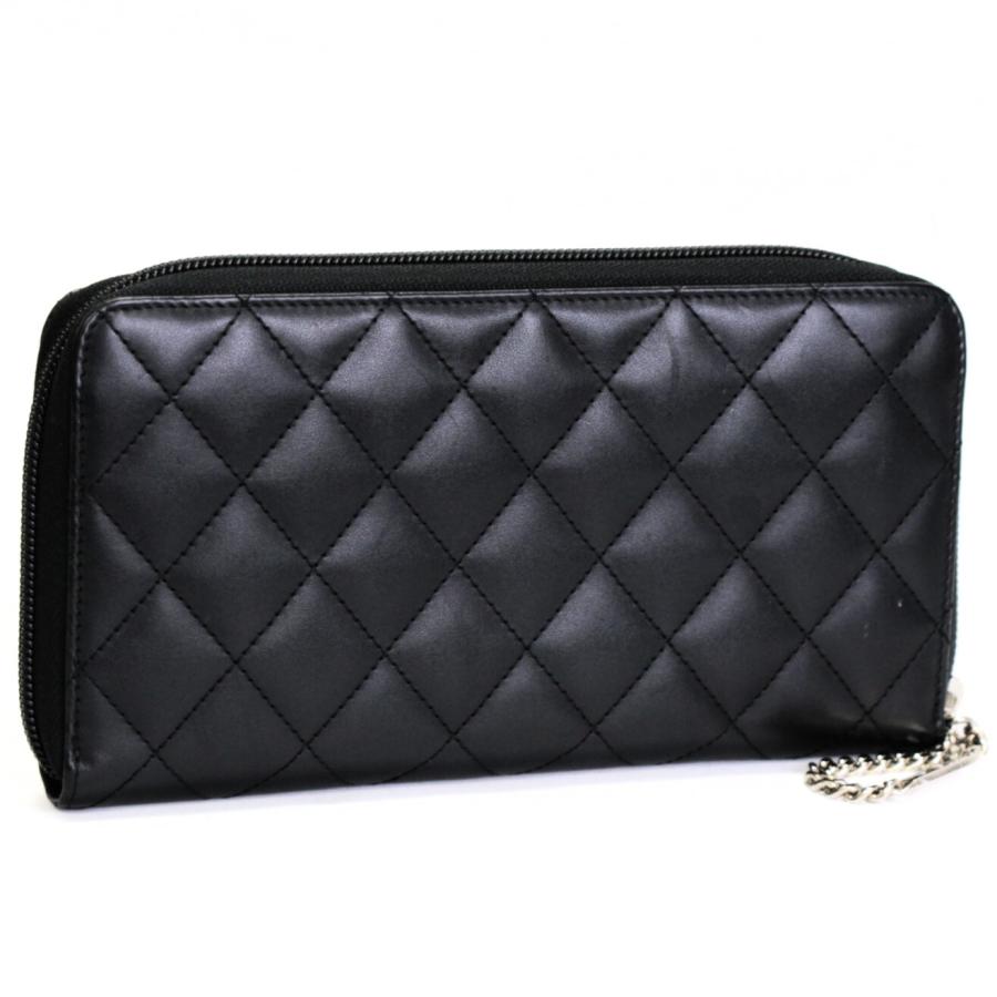 シャネル CHANEL カンボンライン ラウンドファスナー長財布 黒×黒