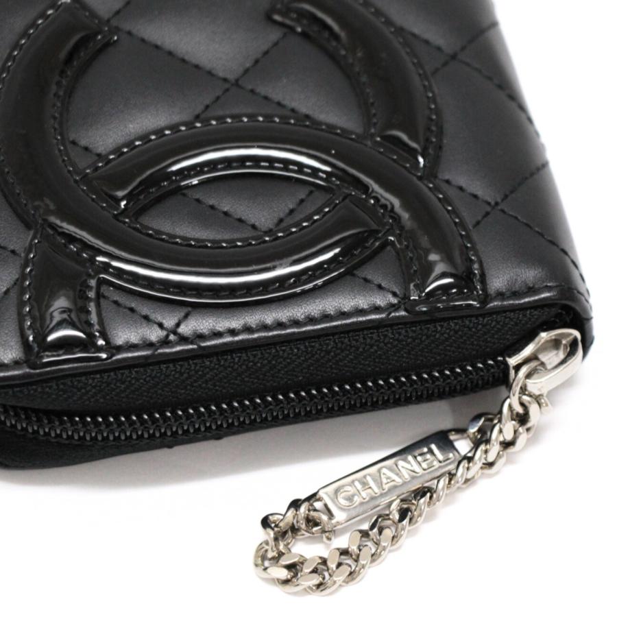 シャネル CHANEL カンボンライン ラウンドファスナー長財布 黒×黒