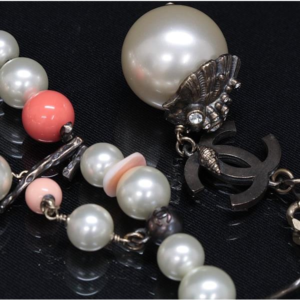 レア！ シャネル CHANEL ヴィンテージ パールチェーンベルト ココマーク シェルモチーフ ピンク×ホワイト 05C 【72084】 レア！ シャネル CHANEL ヴィンテージ パールチェーンベルト ココ