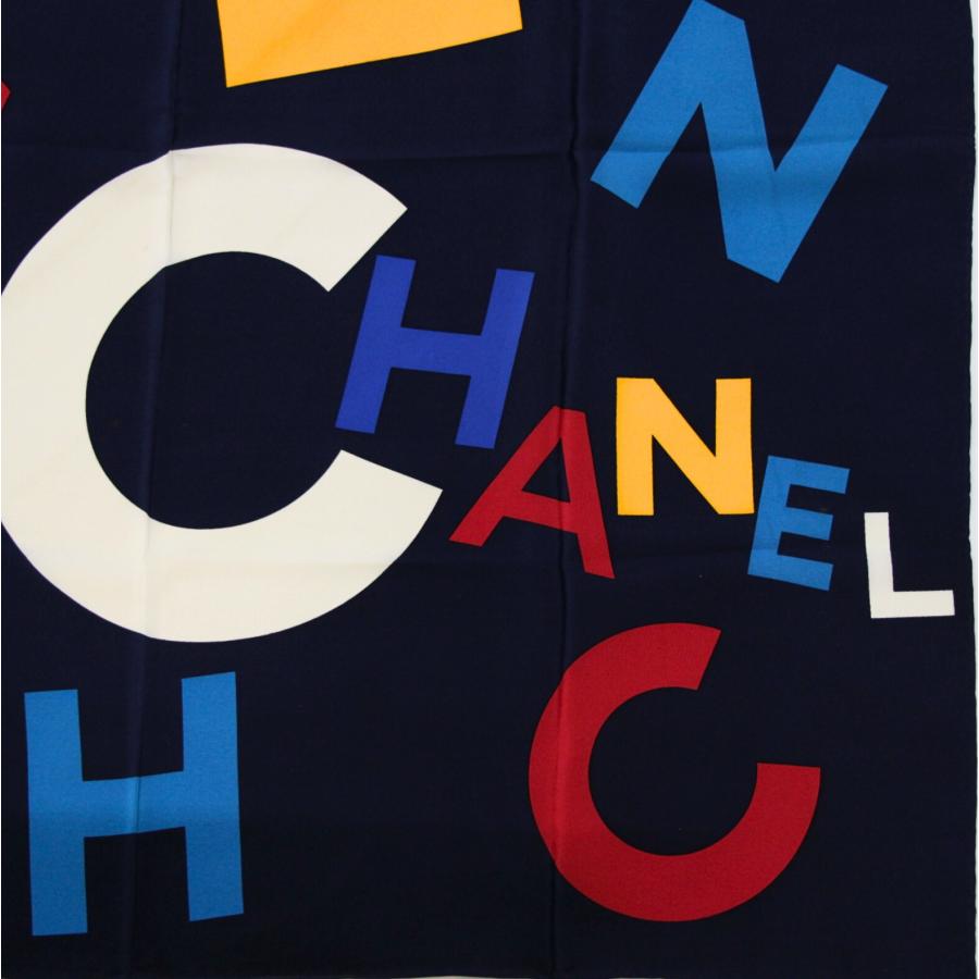 シャネル CHANEL ヴィンテージ 大判スカーフ マルチカラーロゴ シルク