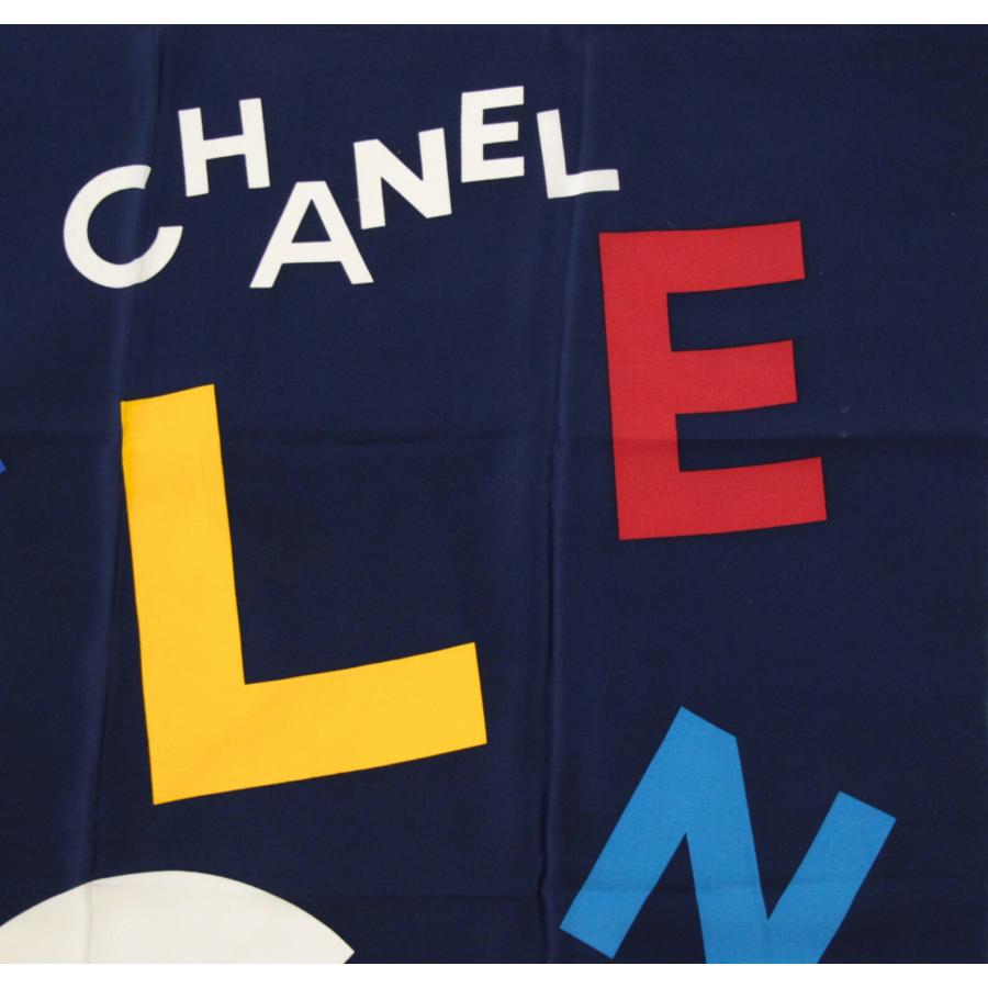 シャネル CHANEL ヴィンテージ 大判スカーフ マルチカラーロゴ シルク