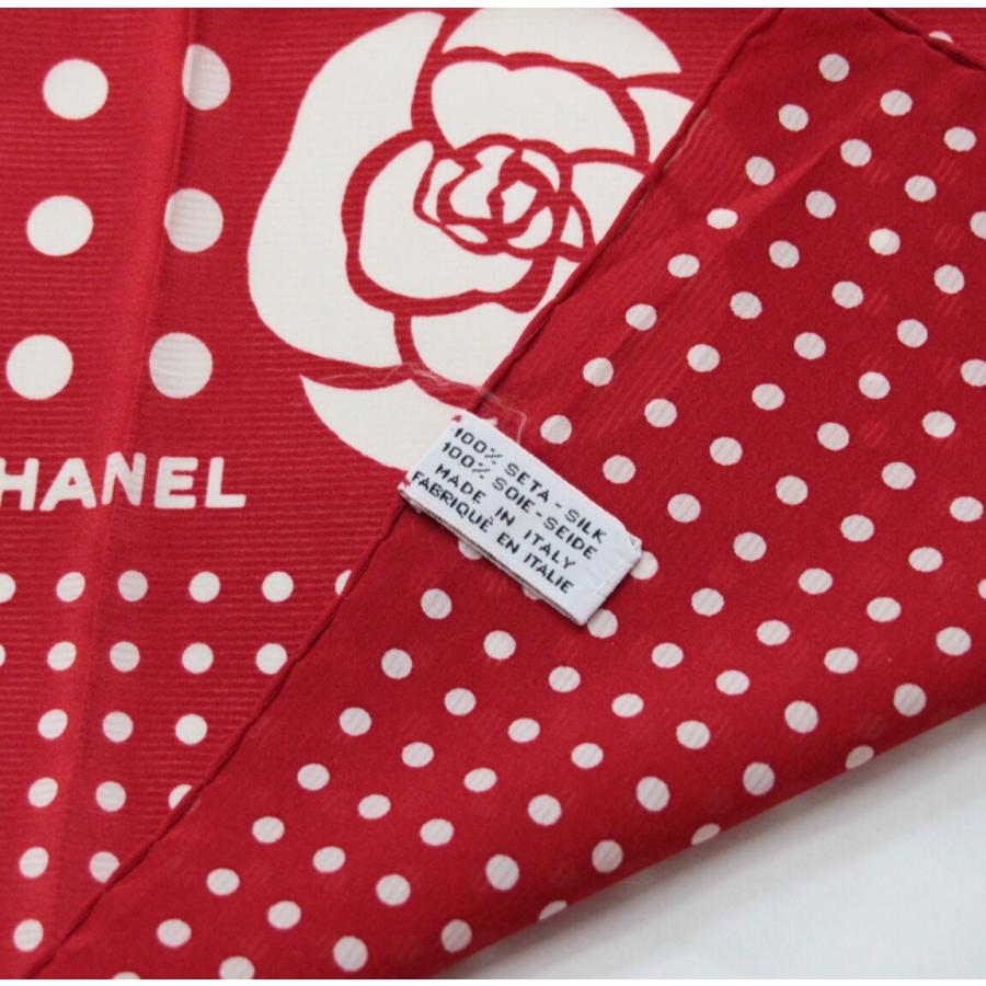 シャネル CHANEL ヴィンテージ 大判スカーフ ドット カメリア シルク