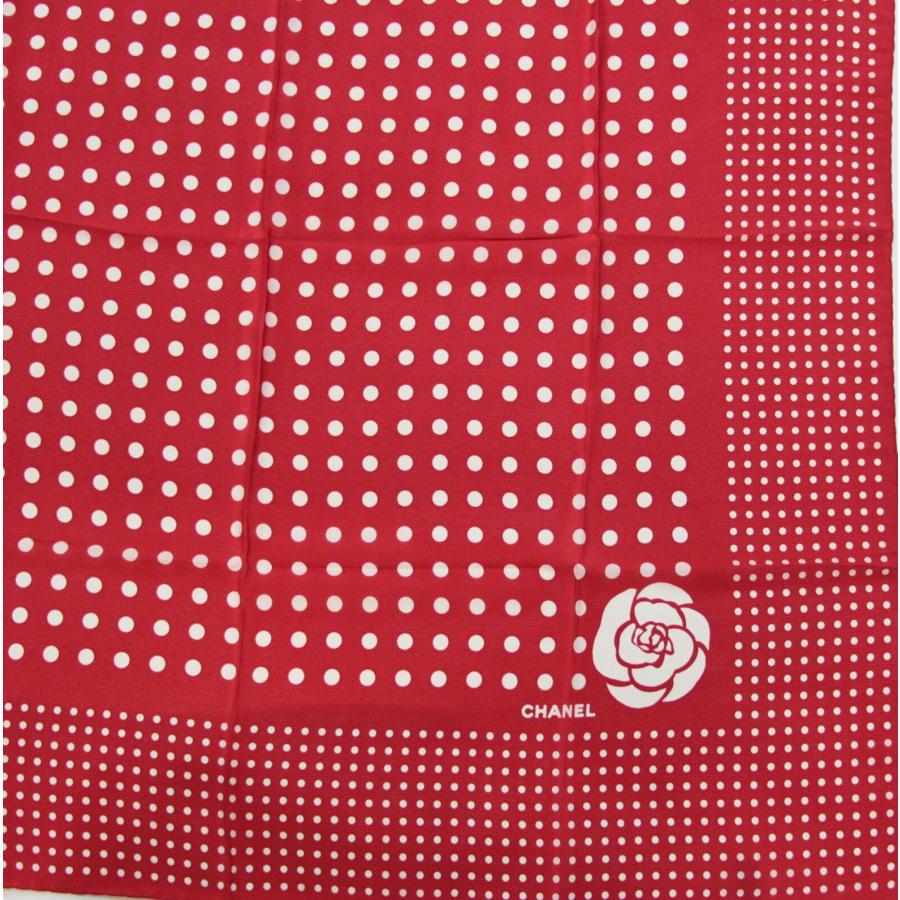 シャネル CHANEL ヴィンテージ 大判スカーフ ドット カメリア シルク