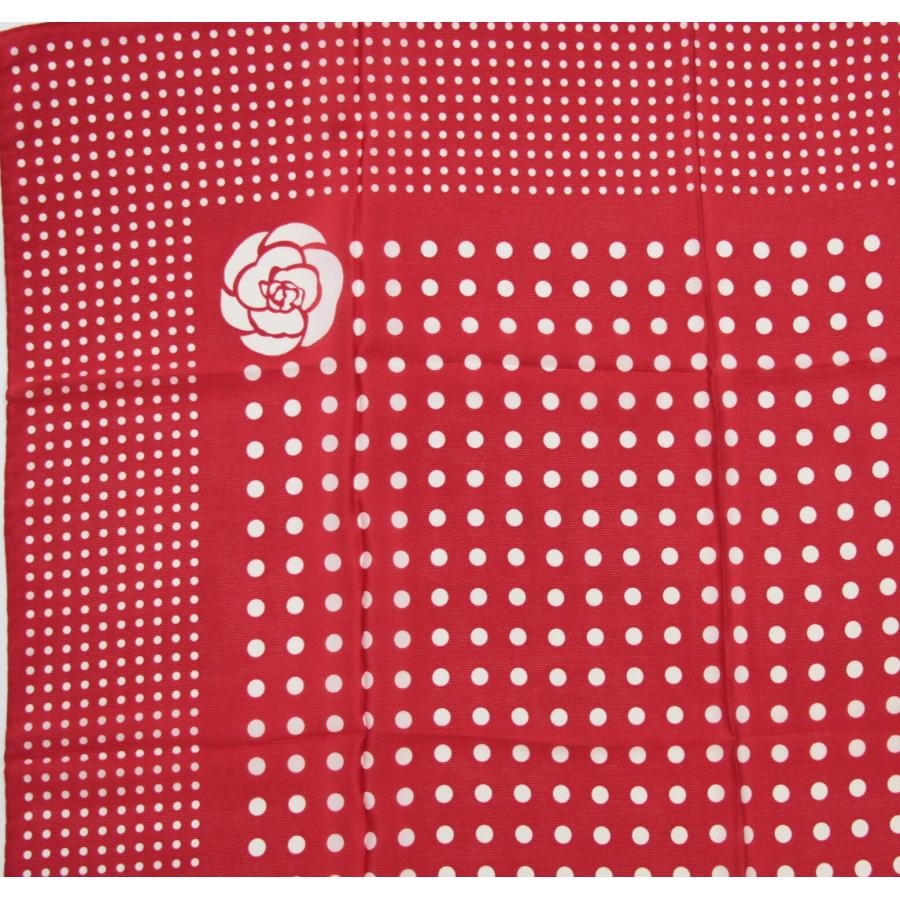 シャネル CHANEL ヴィンテージ 大判スカーフ ドット カメリア シルク