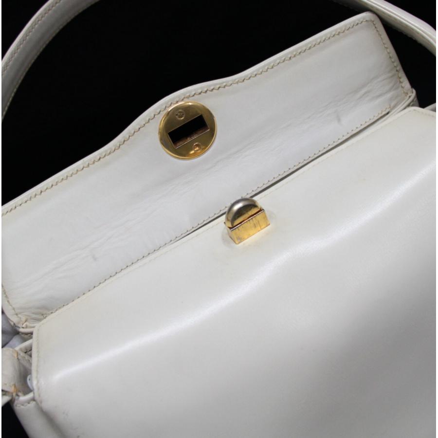 GUCCI グッチ ヴィテージ ターンロック ハンドバッグ レザー 白  