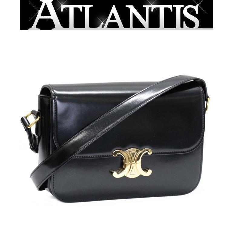 セリーヌ CELINE クラシック トリオンフ ショルダーバッグ レザー 黒 G