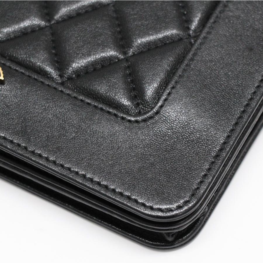 シャネル CHANEL マドモアゼル マトラッセ チェーンウォレット ラム 黒