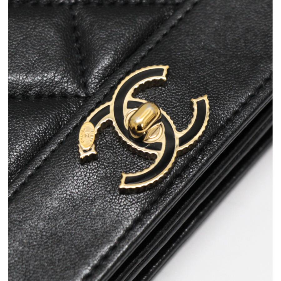 シャネル CHANEL マドモアゼル マトラッセ チェーンウォレット ラム 黒