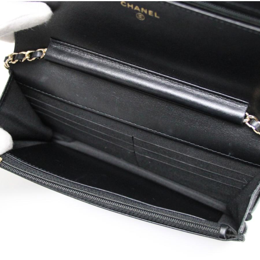 シャネル CHANEL マドモアゼル マトラッセ チェーンウォレット ラム 黒