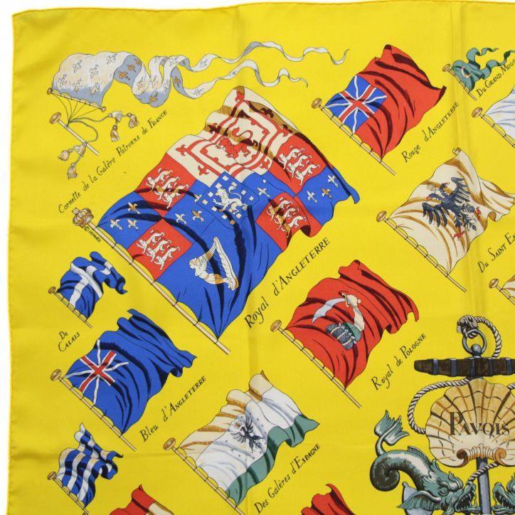 エルメス HERMES カレ90 PAVOIS 船旗 シルク100％ イエロー 【72870