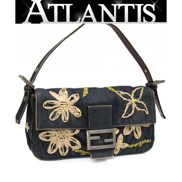 Fendi フェンディ デニム ハンドバッグ ネイビー マンマバケット フェンディ FENDI マンマバケット ショルダーバッグ フラワー デニム