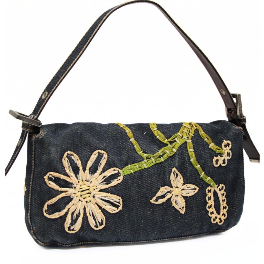フェンディ FENDI マンマバケット ショルダーバッグ フラワー デニム