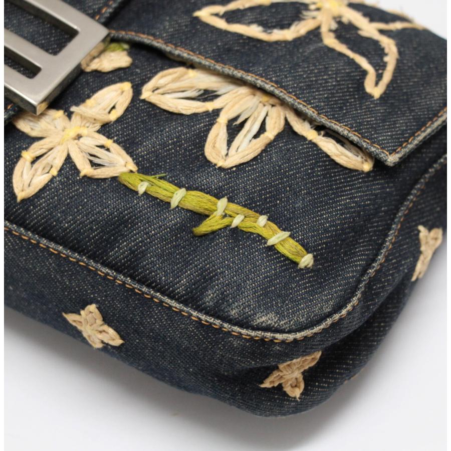 フェンディ FENDI マンマバケット ショルダーバッグ フラワー デニム