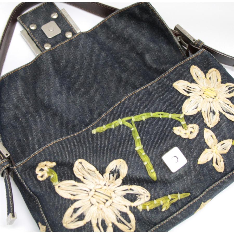 フェンディ FENDI マンマバケット ショルダーバッグ フラワー デニム