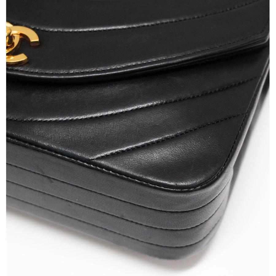 シャネル CHANEL ヴィンテージ マドモアゼル シングルフラップ チェーンショルダーバッグ ラム 黒 1番台 【72911】 シャネル CHANEL ヴィンテージ マドモアゼル シングルフラップ