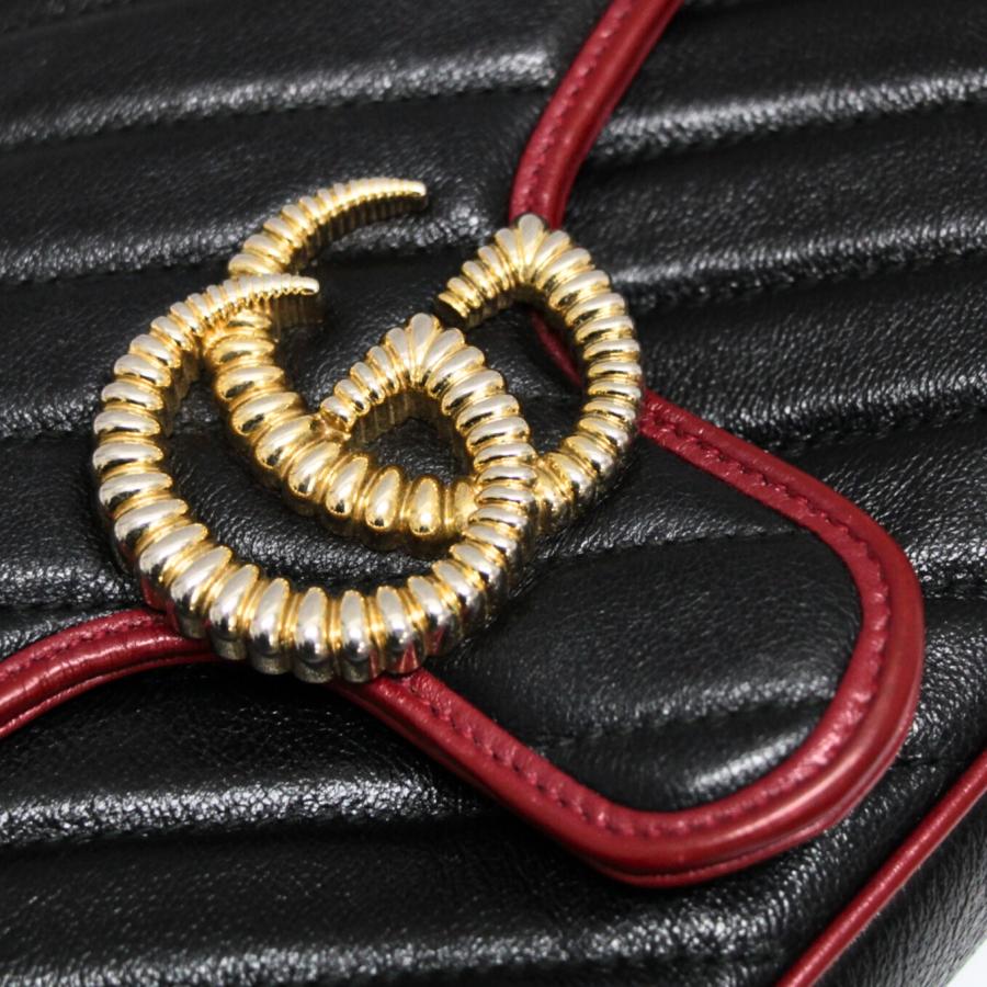 グッチ GUCCI GGマーモント チェーンショルダーバッグ レザー 黒×赤