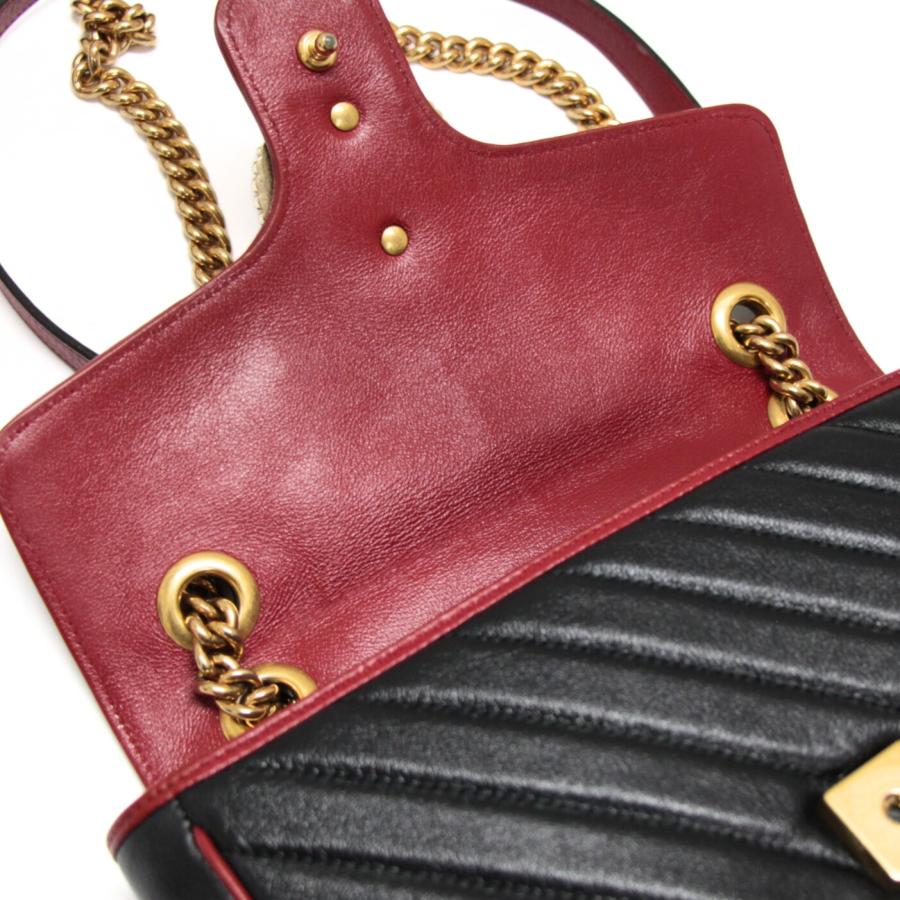 グッチ GUCCI GGマーモント チェーンショルダーバッグ レザー 黒×赤 