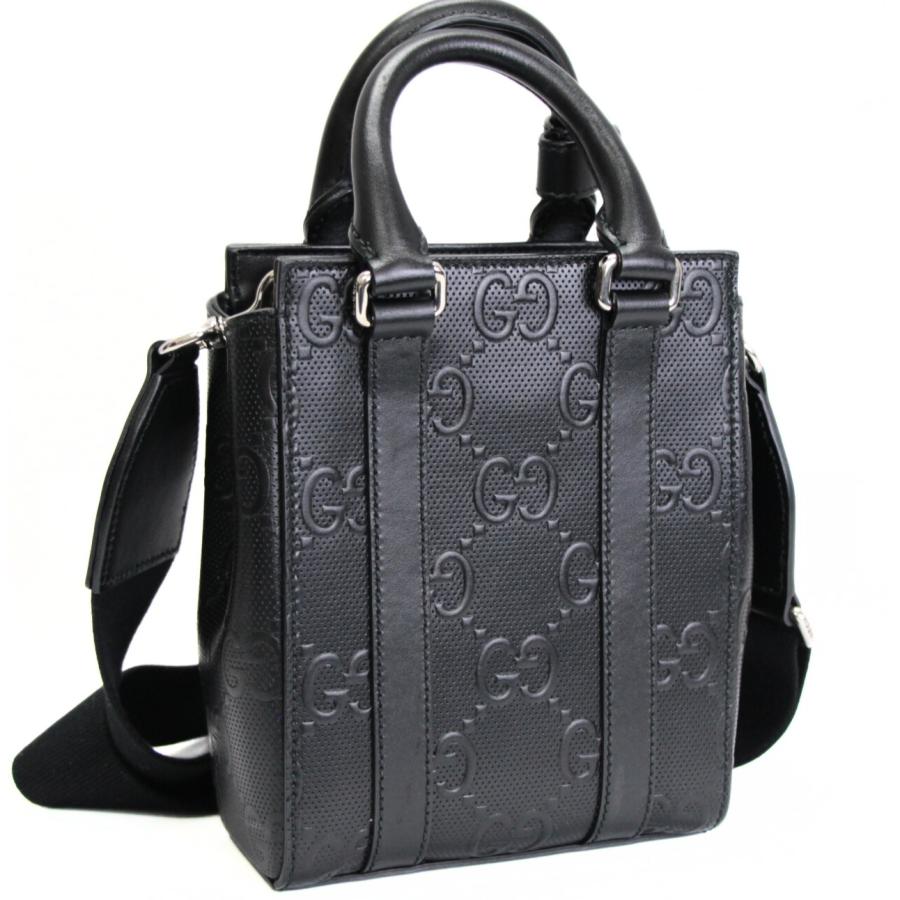 美品 グッチ GUCCI 2WAYミニトートバッグ GGエンボス 黒 696010