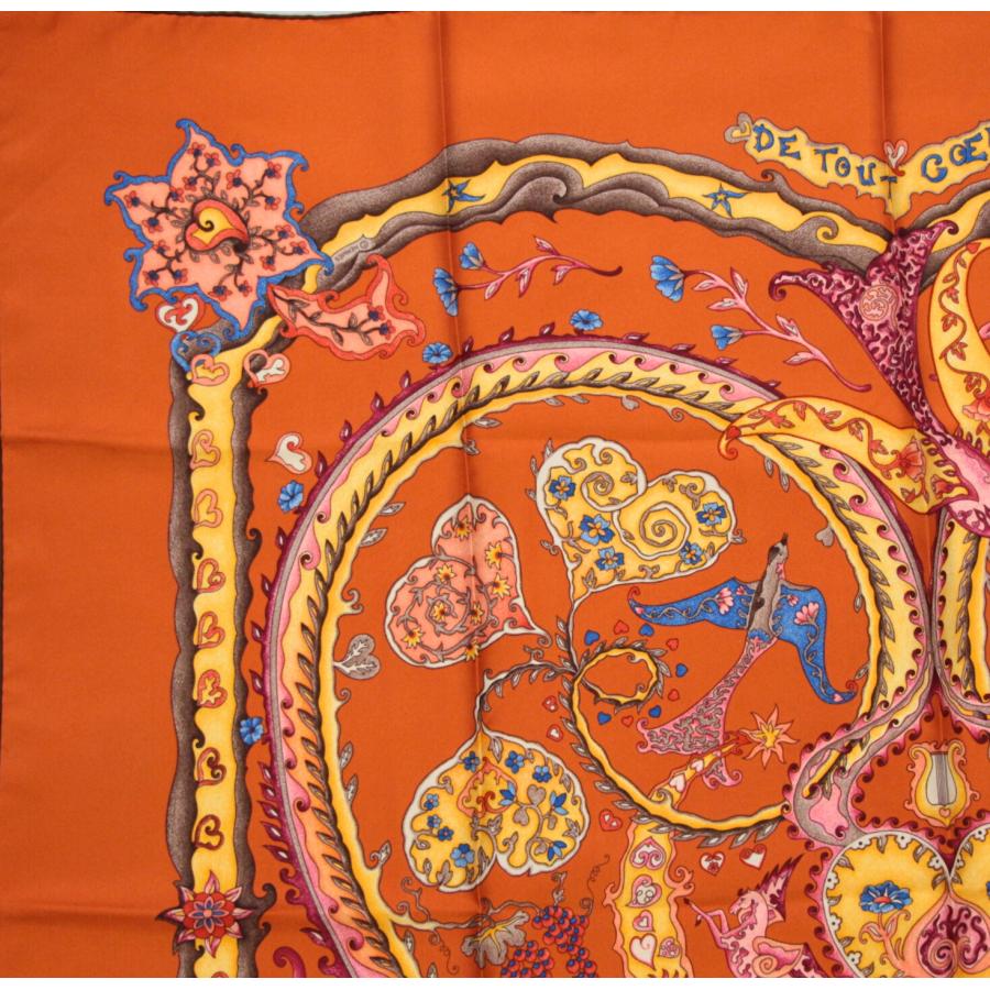 美品 エルメス HERMES カレ90 大判スカーフ De Tout Coeur 心を込めて