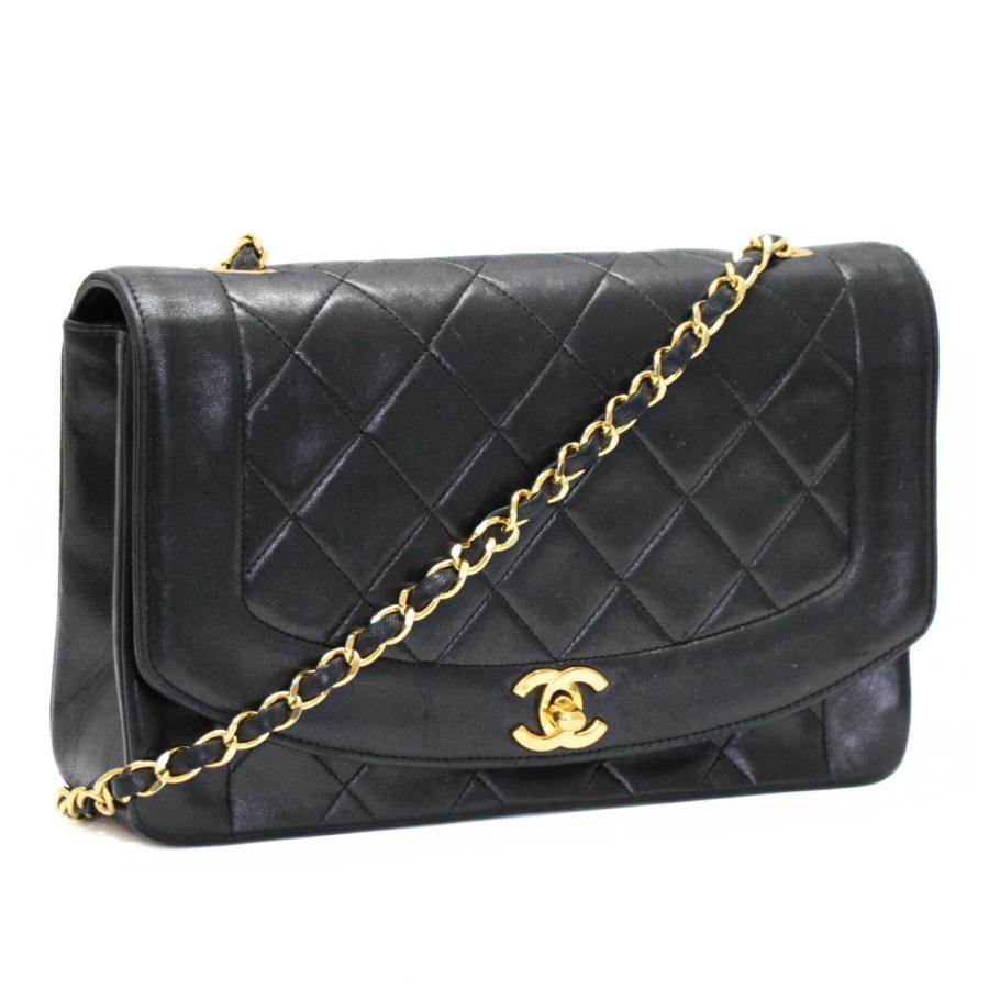 シャネル CHANEL マトラッセ ダイアナ25 チェーンショルダーバッグ ラムスキン 黒 G金具 1番台 【73148】 シャネル CHANEL マトラッセ ダイアナ25 チェーンショルダーバッグ