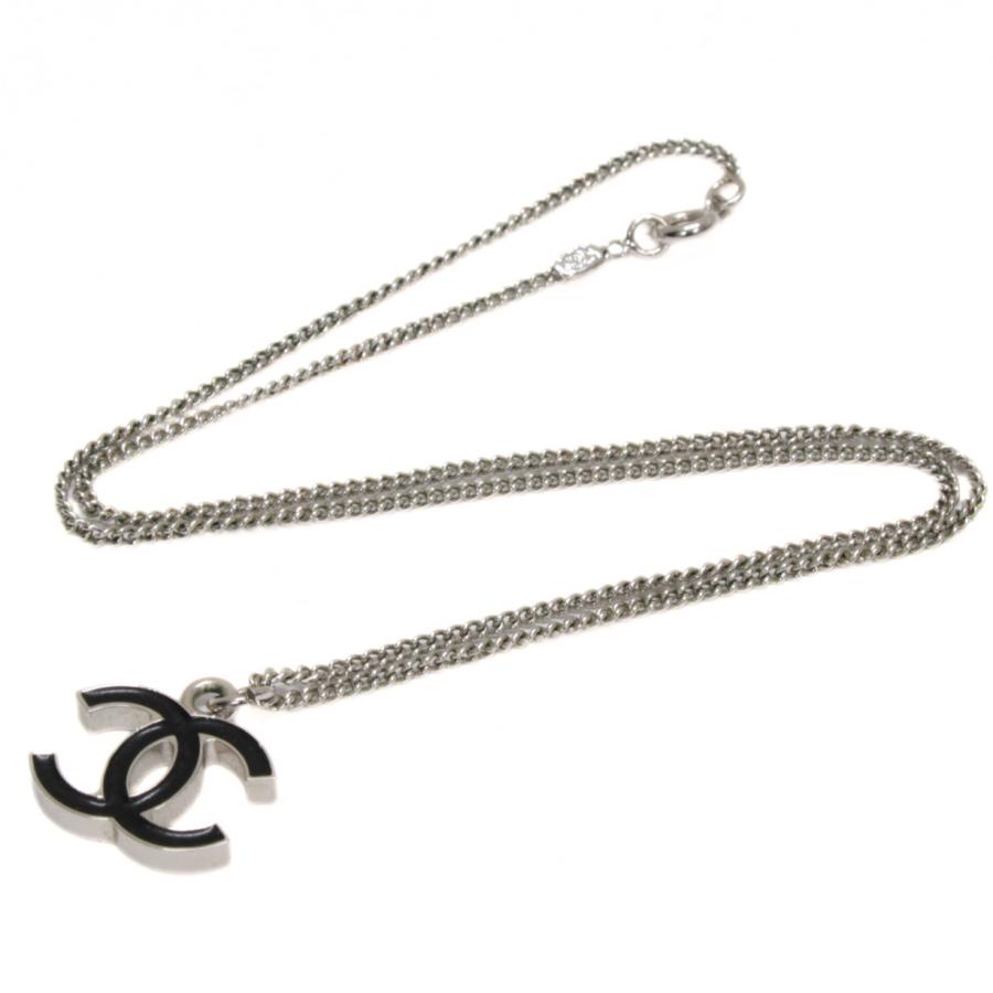 CHANEL シャネル リバーシブルココマーク ネックレス シルバー×黒 04A