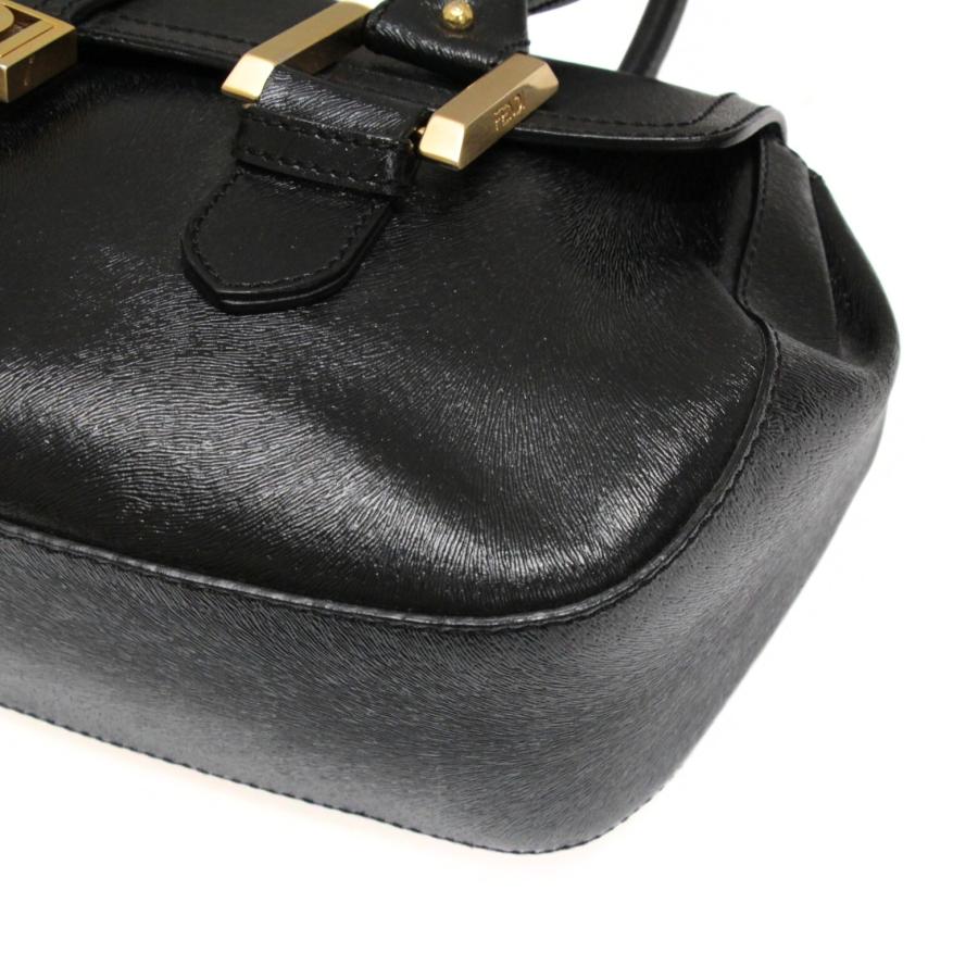 FENDI フェンディ ヴィンテージ ハンドバッグ ロゴ金具 レザー 黒
