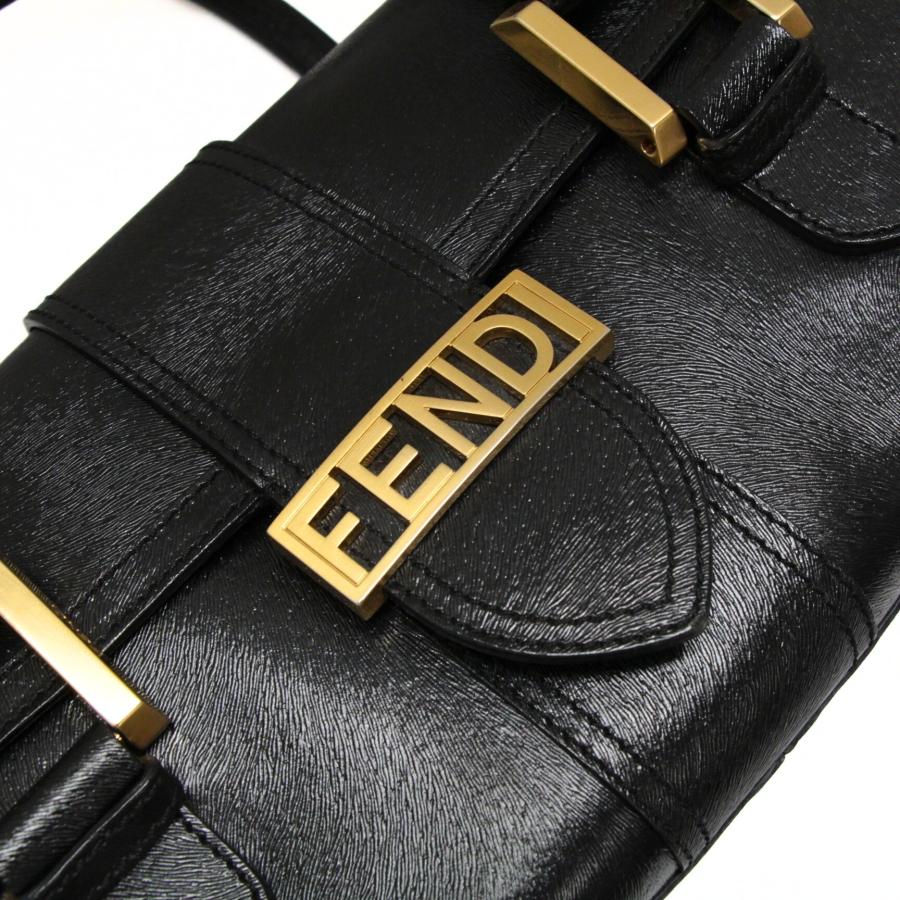 FENDI フェンディ ヴィンテージ ハンドバッグ ロゴ金具 レザー 黒