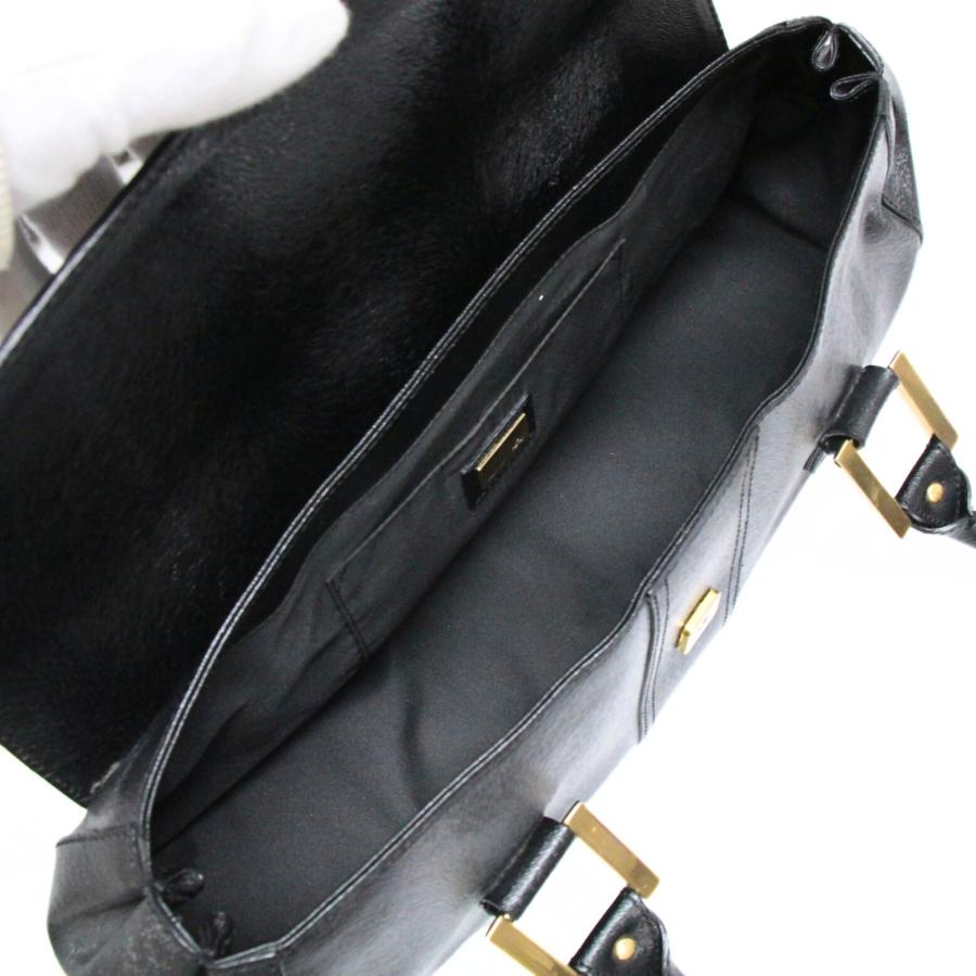 FENDI フェンディ ヴィンテージ ハンドバッグ ロゴ金具 レザー 黒