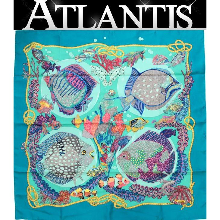 美品 エルメス HERMES カレ90 Grands Fonds 深海 大判スカーフ 魚