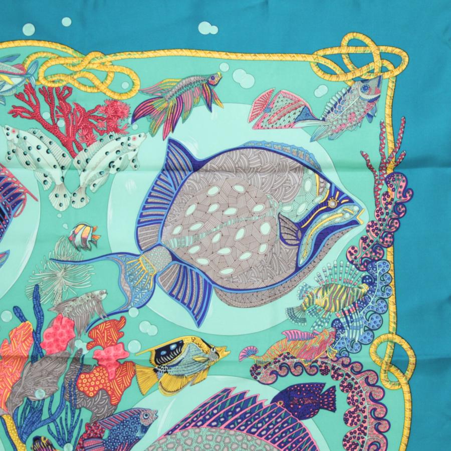 極美品 エルメス カレ90 深海魚 GRANDS FONDS プリーツ 箱付き 箱付