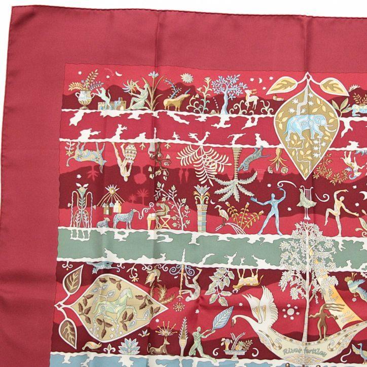 エルメス HERMES カレ90 大判スカーフ River fertiles 肥沃な川 シルク