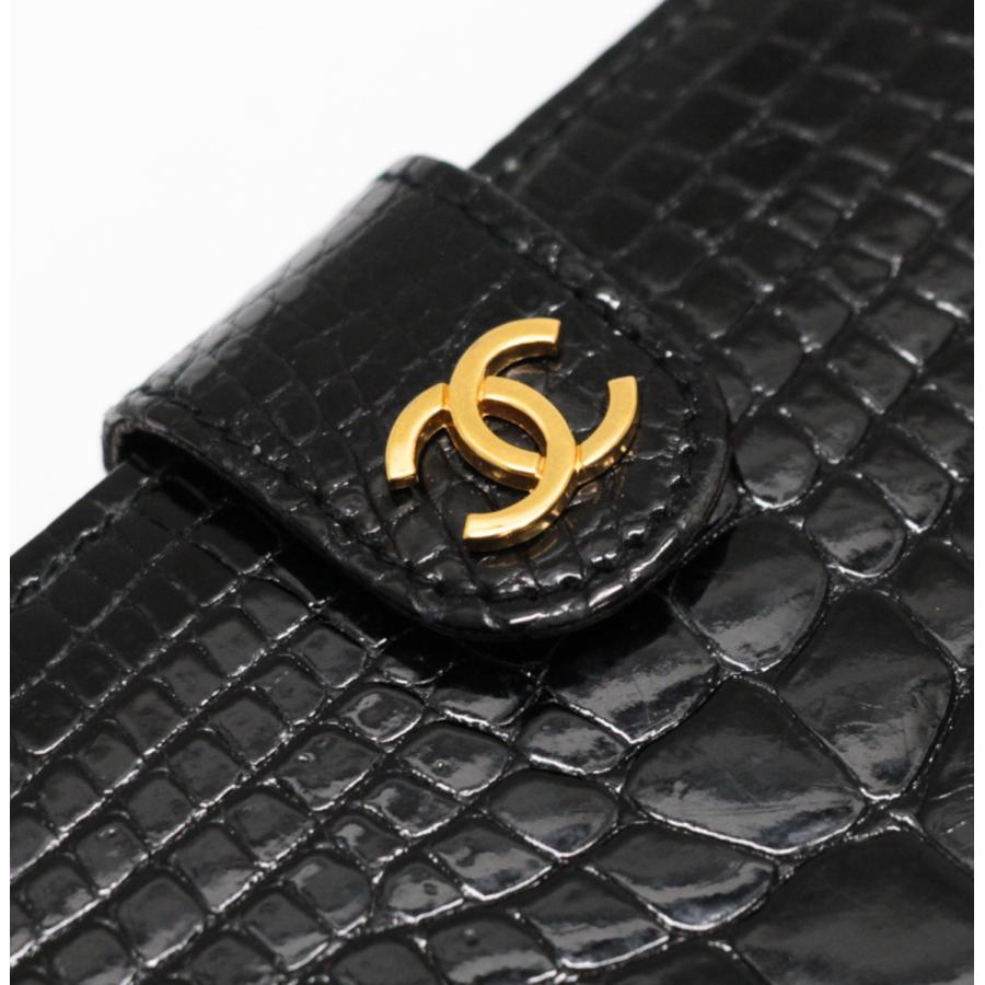シャネル CHANEL リアルクロコ ココマーク がま口 二つ折り財布