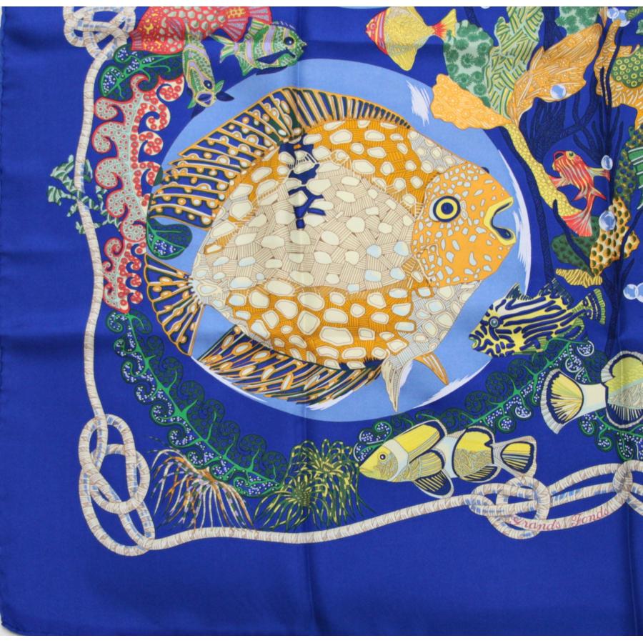 エルメス HERMES カレ90 Grands Fonds 深海 大判スカーフ 魚 シルク100
