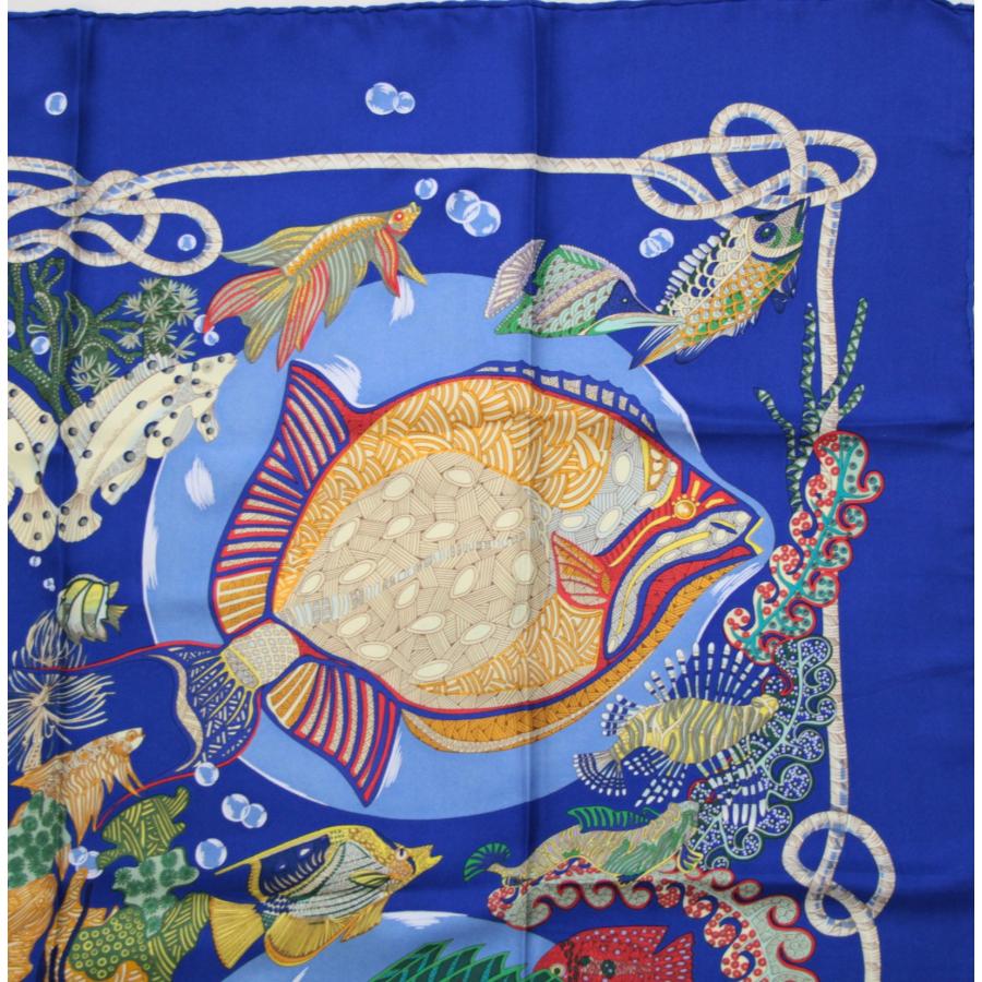 エルメス HERMES カレ90 Grands Fonds 深海 大判スカーフ 魚 シルク100