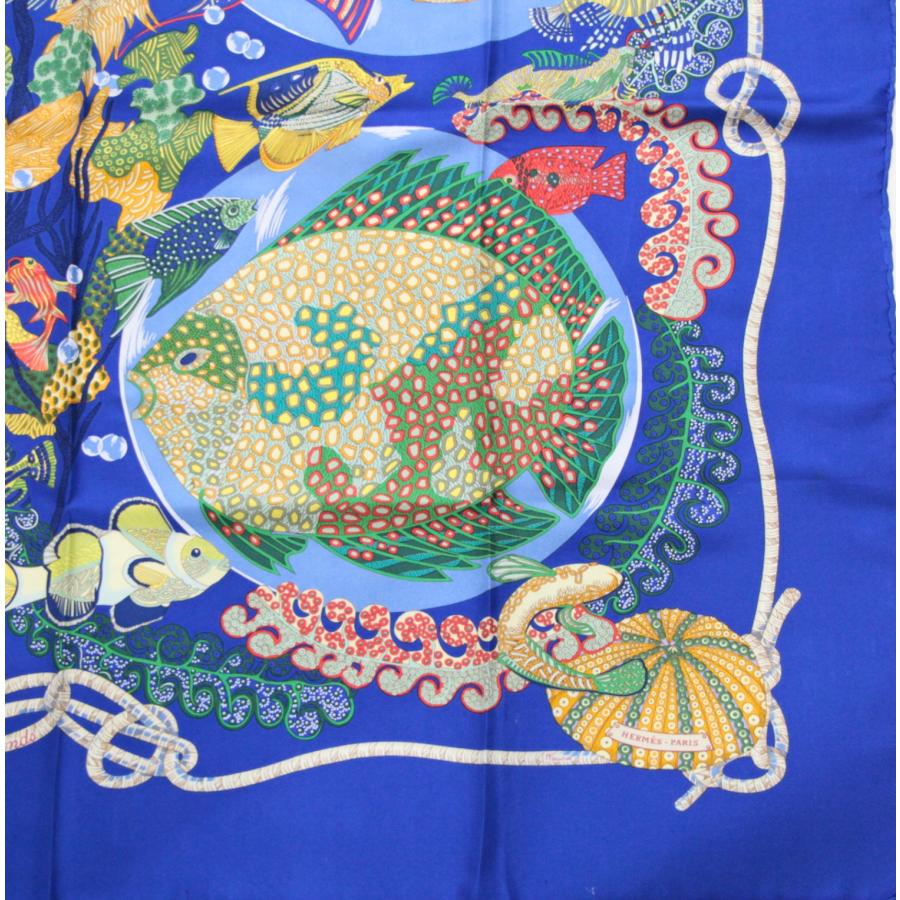 エルメス HERMES カレ90 Grands Fonds 深海 大判スカーフ 魚 シルク100
