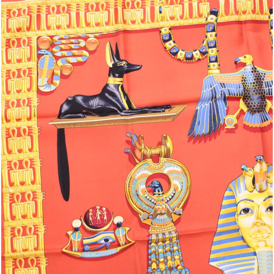 HERMES エルメス TUTANKHAMUN ツタンカーメン シルク100％ 赤系
