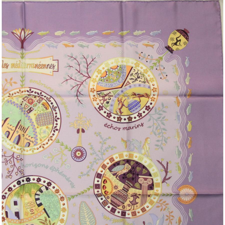 美品 エルメス HERMES カレ90 Escales mediterran〓ennes 地中海の港町 大判スカーフ シルク100％ パープル 【76441】 |  | 03