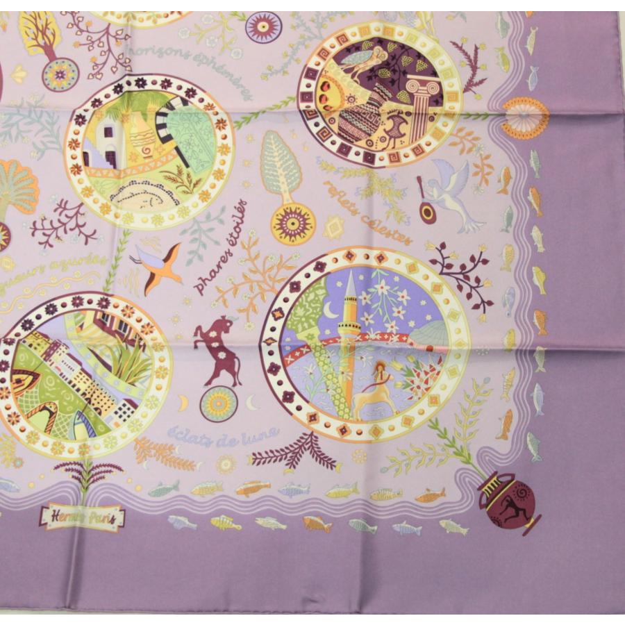 美品 エルメス HERMES カレ90 Escales mediterran〓ennes 地中海の港町 大判スカーフ シルク100％ パープル 【76441】 |  | 04