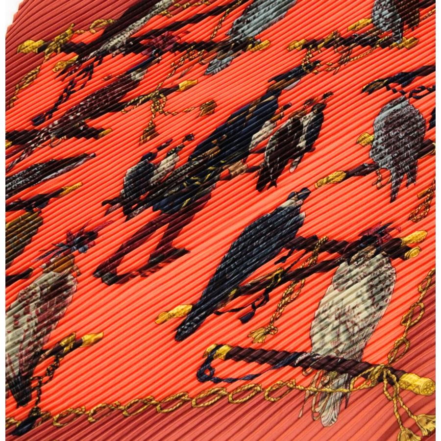 エルメス HERMES プリーツカレ LES OISEAUX DU ROY 王の鳥たち シルク100％ オレンジ系 【76449】 |  | 01