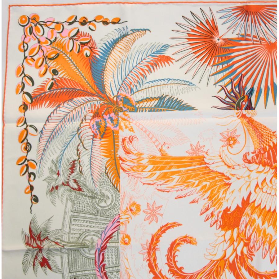 美品 エルメス HERMES カレ90 大判スカーフ Mythiques Phoenix 不死鳥の神話 シルク100％ オレンジ系 【76492】 |  | 01