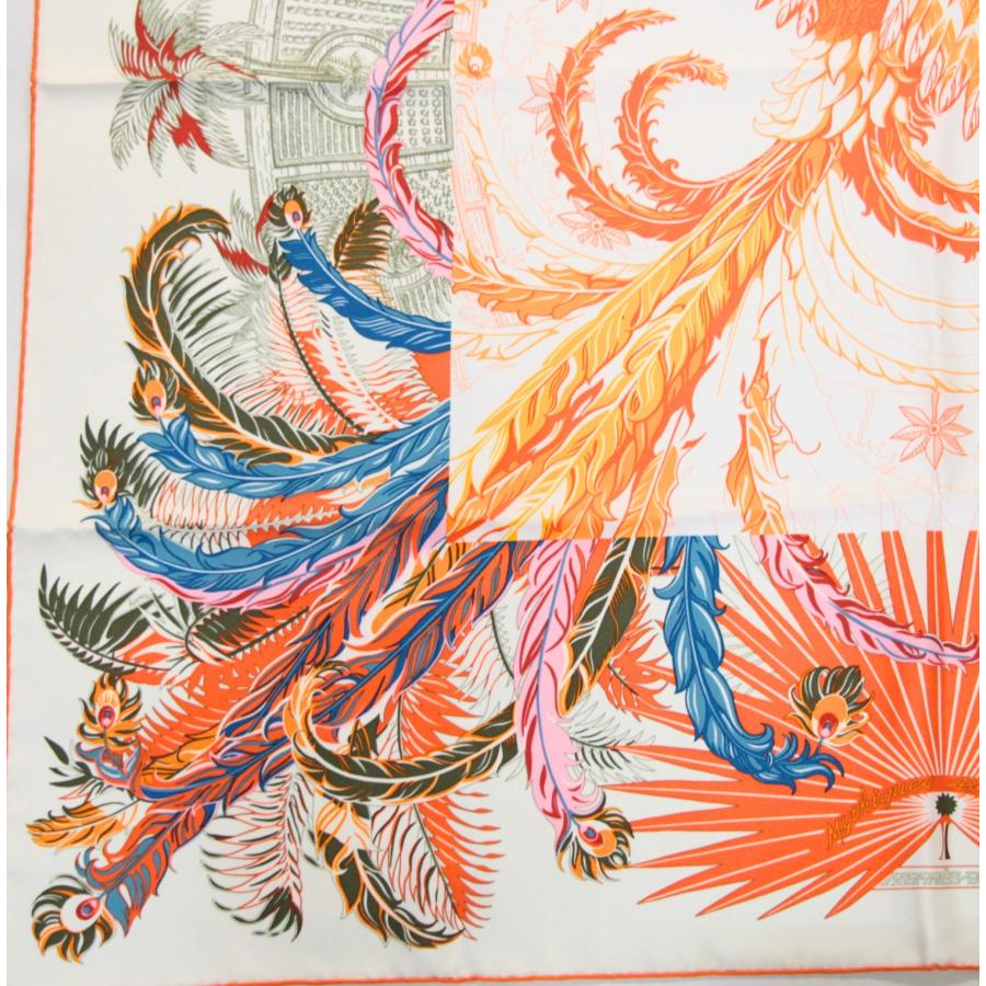 美品 エルメス HERMES カレ90 大判スカーフ Mythiques Phoenix 不死鳥の神話 シルク100％ オレンジ系 【76492】 |  | 02