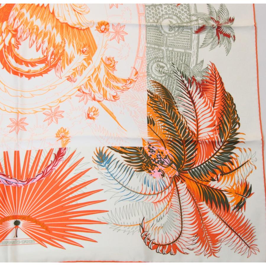 美品 エルメス HERMES カレ90 大判スカーフ Mythiques Phoenix 不死鳥の神話 シルク100％ オレンジ系 【76492】 |  | 04