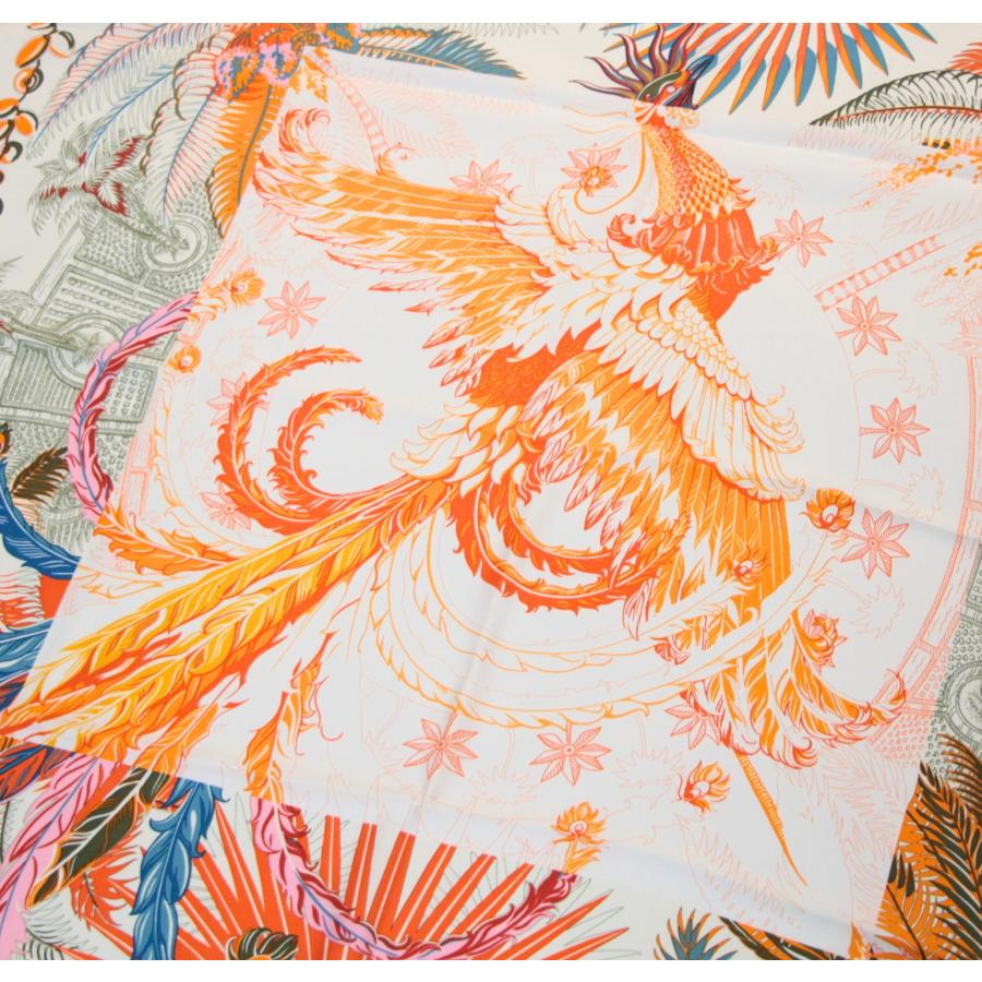 美品 エルメス HERMES カレ90 大判スカーフ Mythiques Phoenix 不死鳥の神話 シルク100％ オレンジ系 【76492】 |  | 05