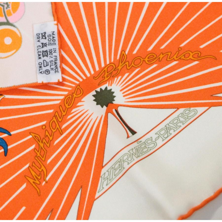美品 エルメス HERMES カレ90 大判スカーフ Mythiques Phoenix 不死鳥の神話 シルク100％ オレンジ系 【76492】 |  | 06