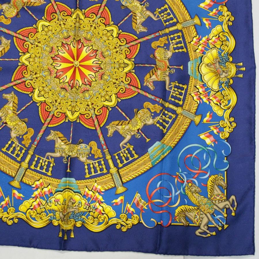 美品 エルメス HERMES カレ90 LUNA PARK 遊園地 大判スカーフ 馬 メリーゴーランド シルク100% 青系 ブルー 【76548】 |  | 03