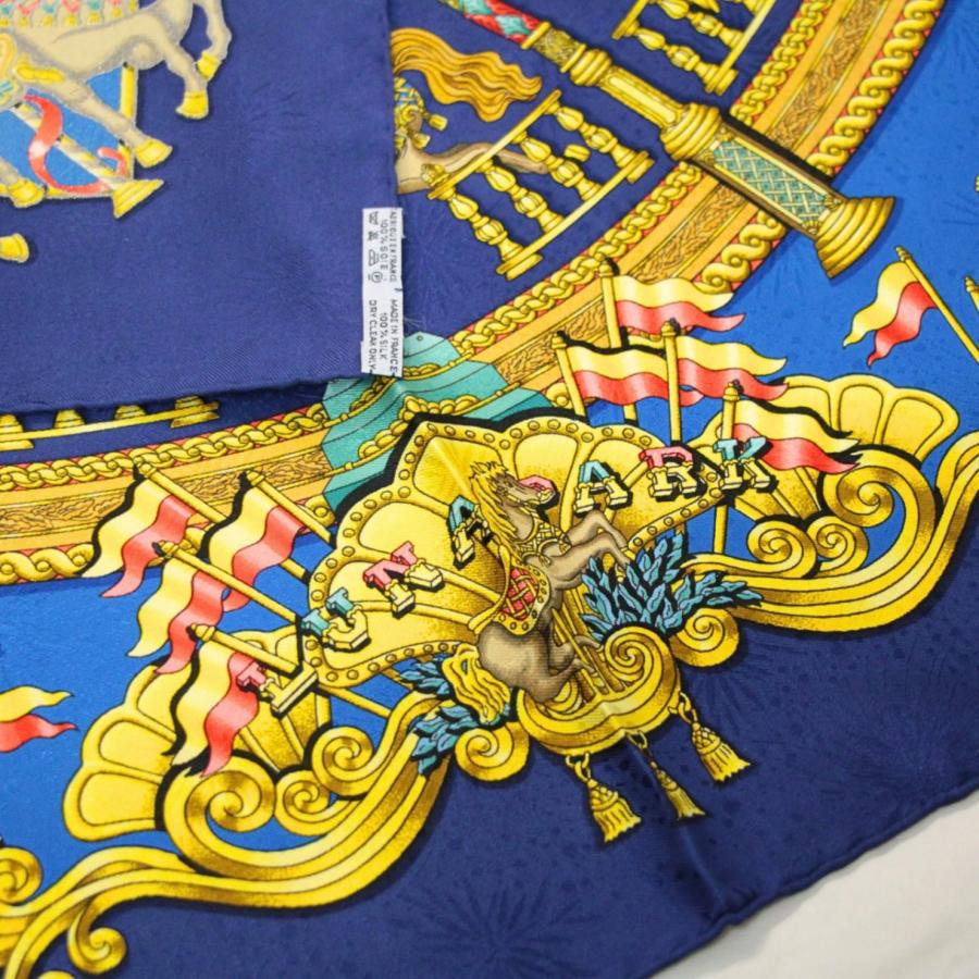 美品 エルメス HERMES カレ90 LUNA PARK 遊園地 大判スカーフ 馬 メリーゴーランド シルク100% 青系 ブルー 【76548】 |  | 04
