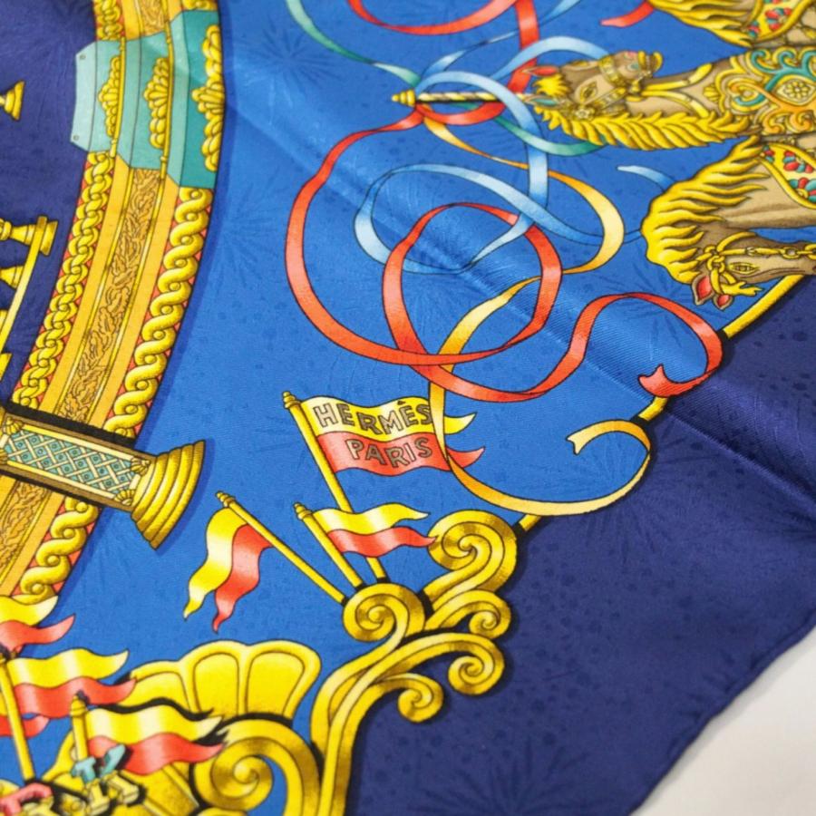 美品 エルメス HERMES カレ90 LUNA PARK 遊園地 大判スカーフ 馬 メリーゴーランド シルク100% 青系 ブルー 【76548】 |  | 05