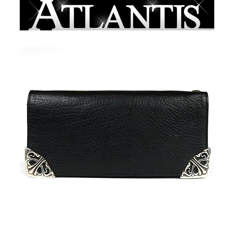 CHROME HEARTS 銀座店 クロムハーツ 美品 シングルフォールド ウォレット 長財布 札入れ レザー シルバー SV925 黒 ...