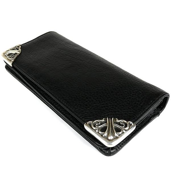 CHROME HEARTS 銀座店 クロムハーツ 美品 シングルフォールド ウォレット 長財布 札入れ レザー シルバー SV925 黒 ...
